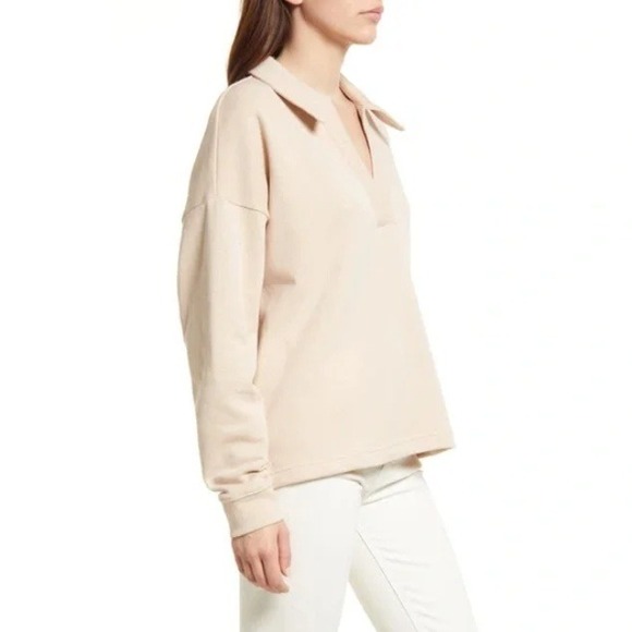 MADEWELL Cotton-Hemp Oversized Polo Sweatshirt in Avalon‎ Pink XXS - Picture 4 of 12